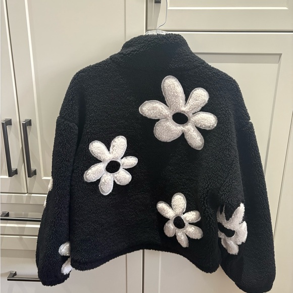 Thread & Supply Black Teddy Jacket with White Floral Accents - Picture 2 of 4